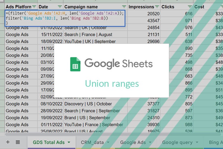 Google Sheets. Union ranges. How to do it?