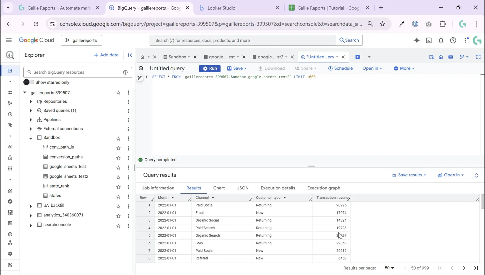 Querying the newly created BigQuery table from Google Sheets