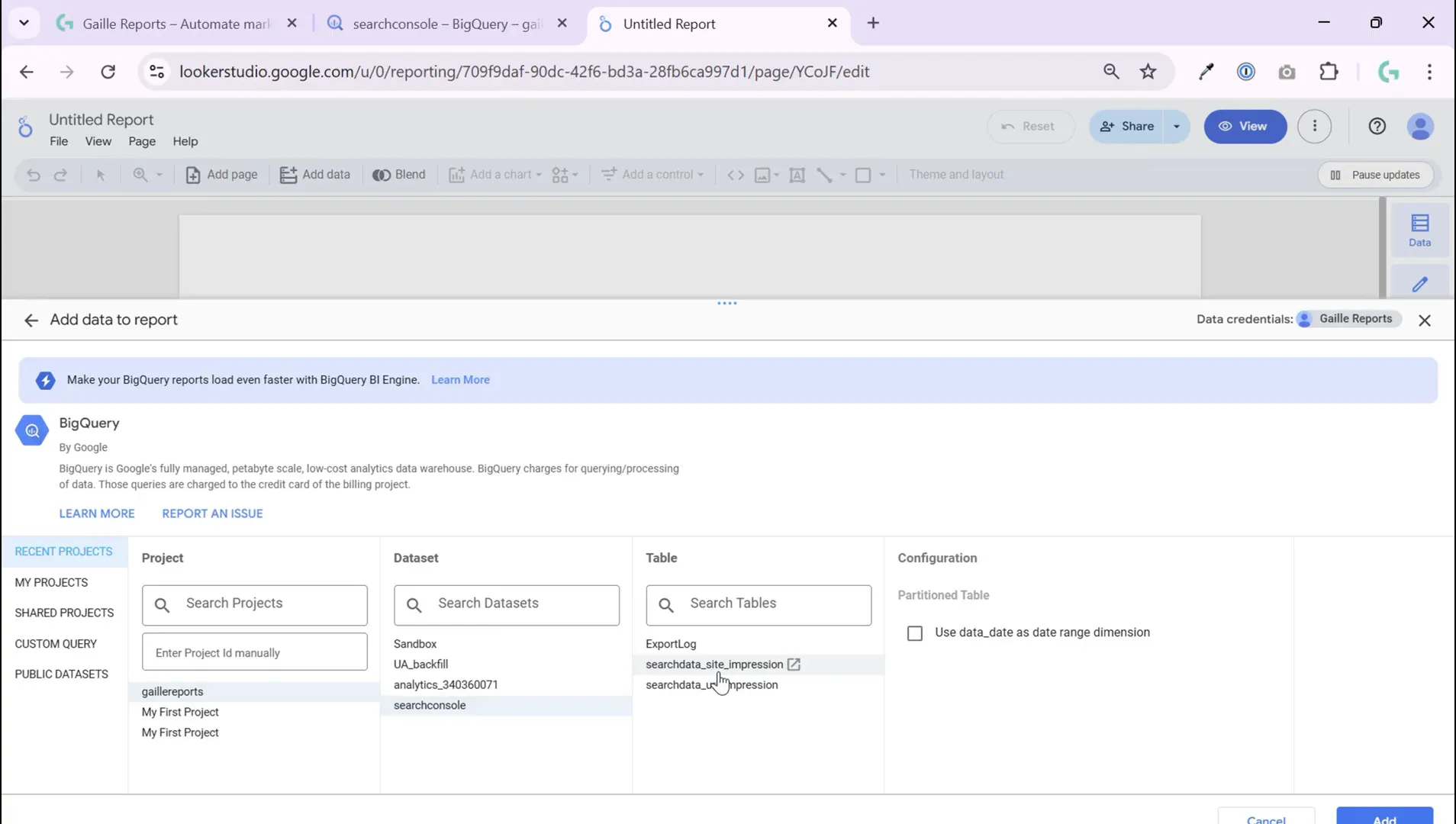BigQuery dataset with Google Search Console data