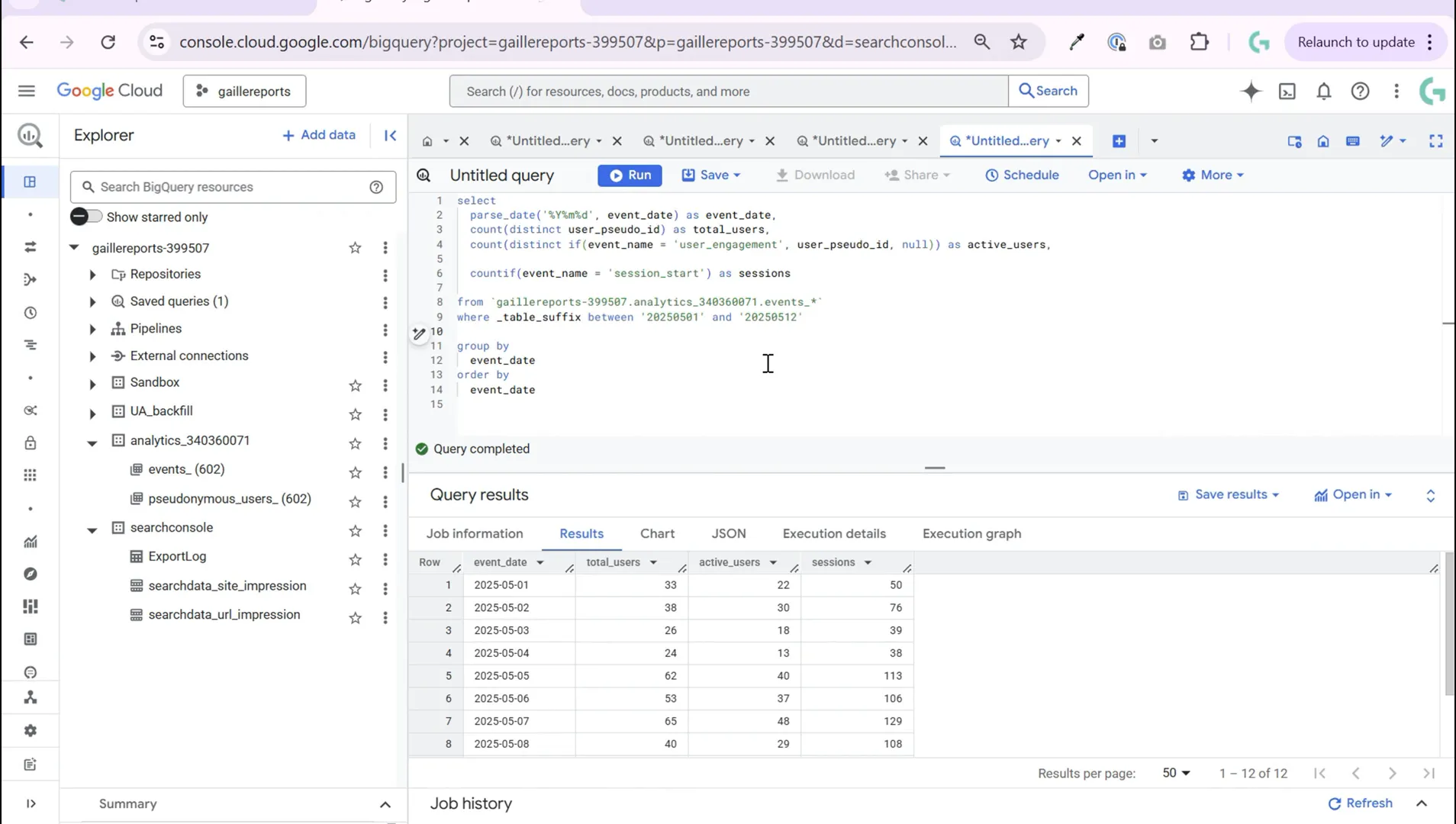 Looker Studio dashboard connected to BigQuery data