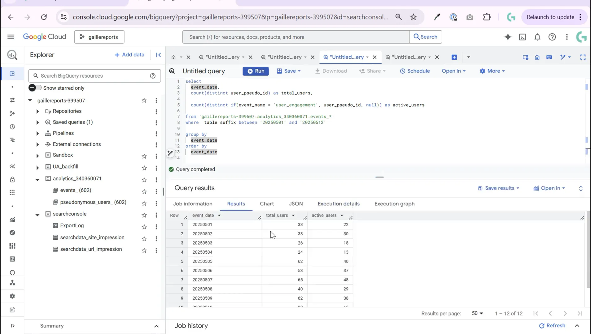 Query result showing total users and active users side by side
