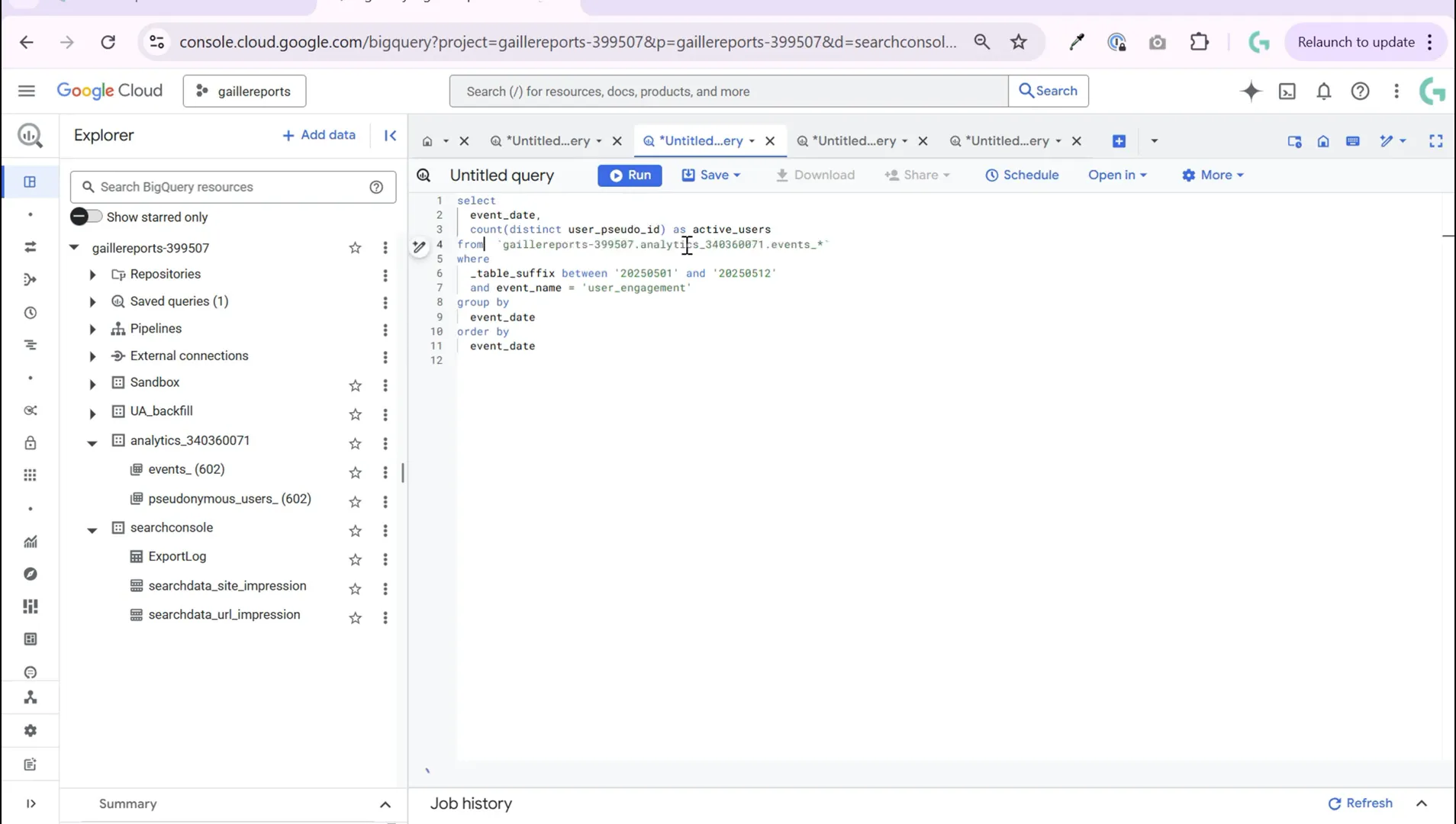 BigQuery event folder and table suffix usage
