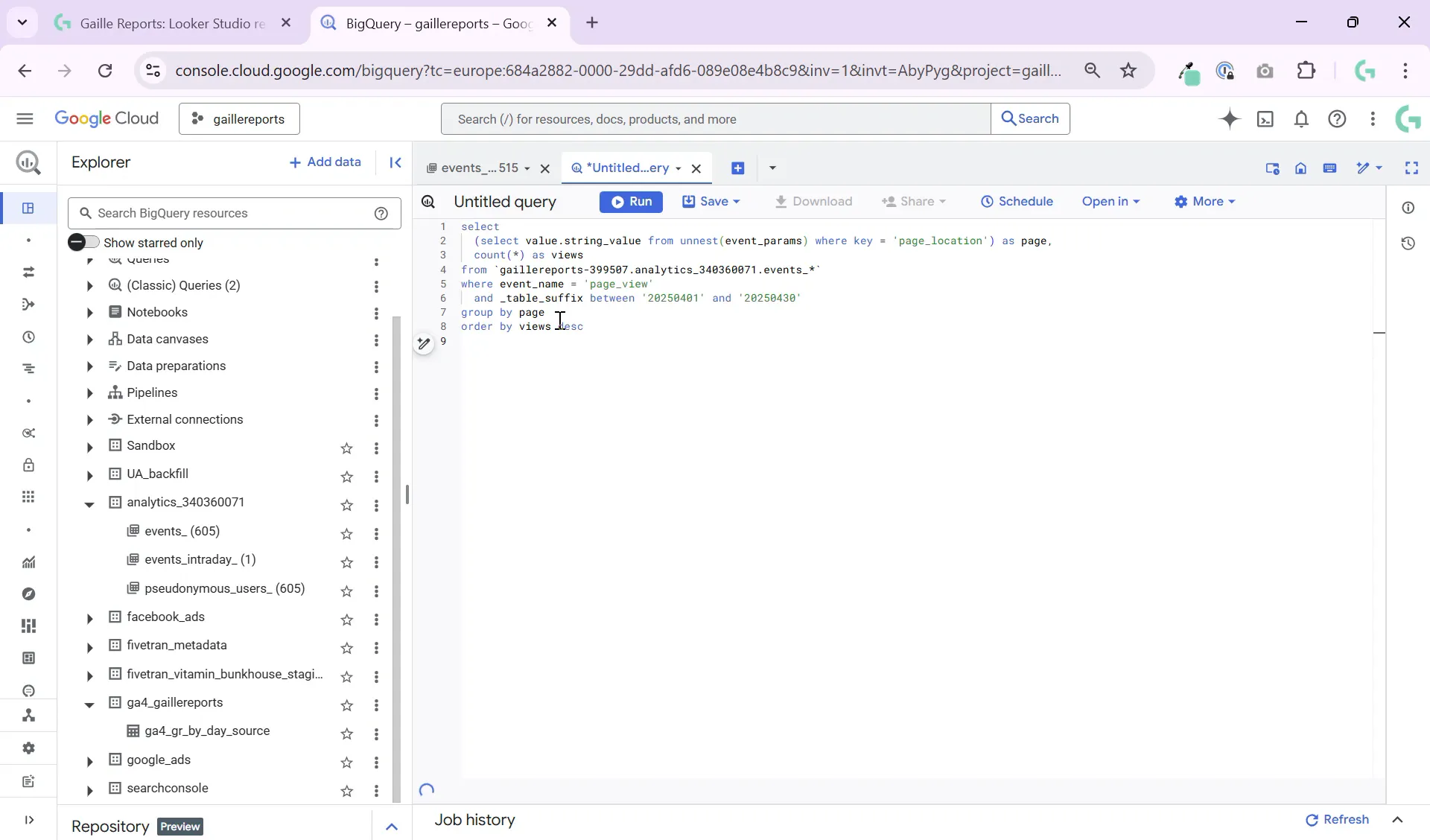 Using table suffix wildcard in BigQuery for GA4 data