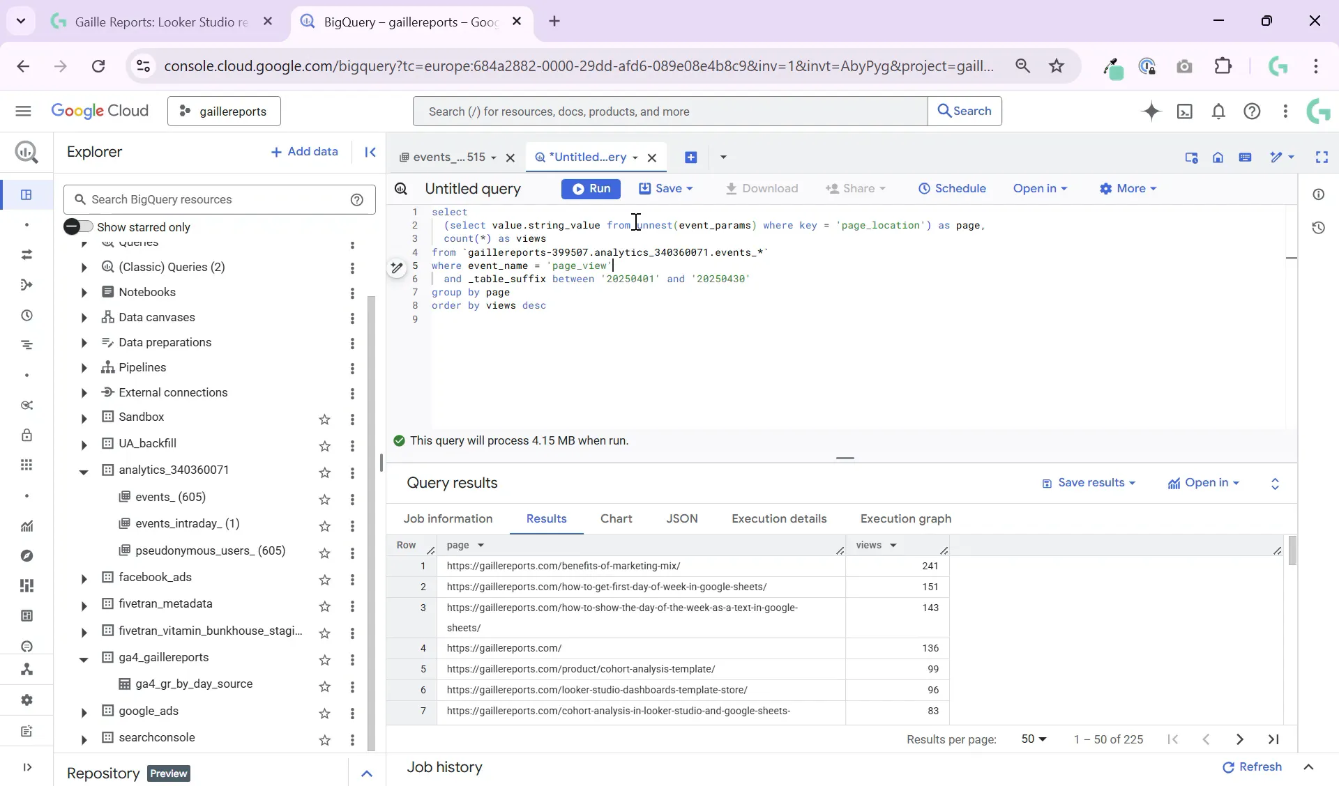 Modifying event name in BigQuery query to analyze different events