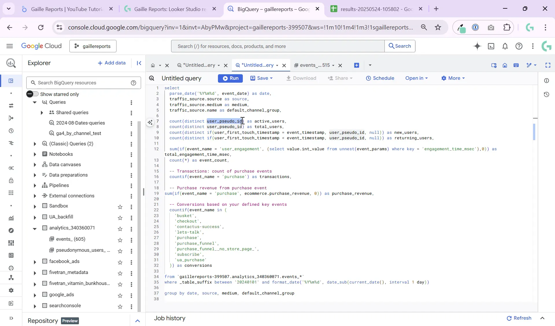 Counting distinct active users using user_pseudo_id