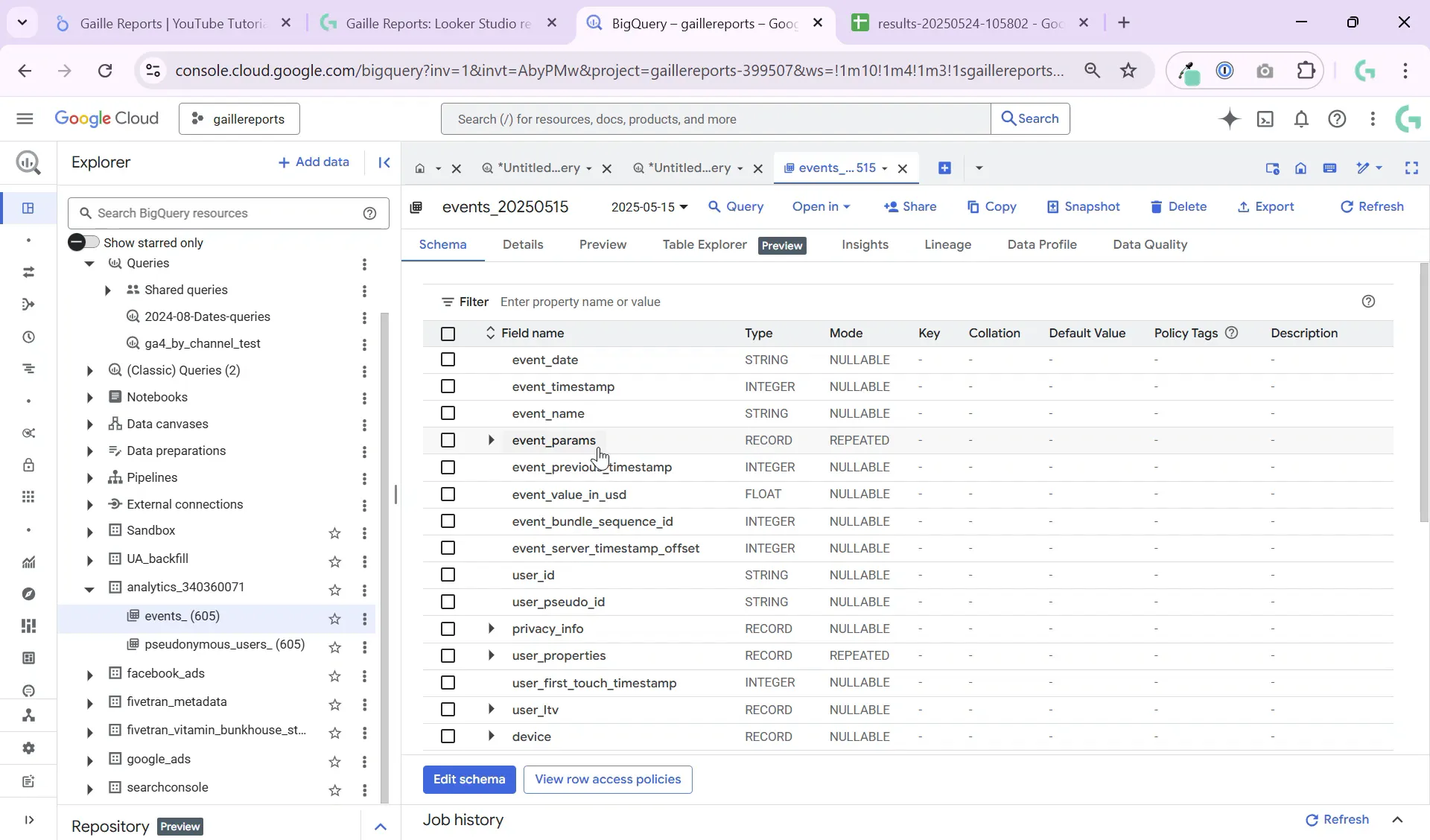 GA4 BigQuery events folder and partitioned tables
