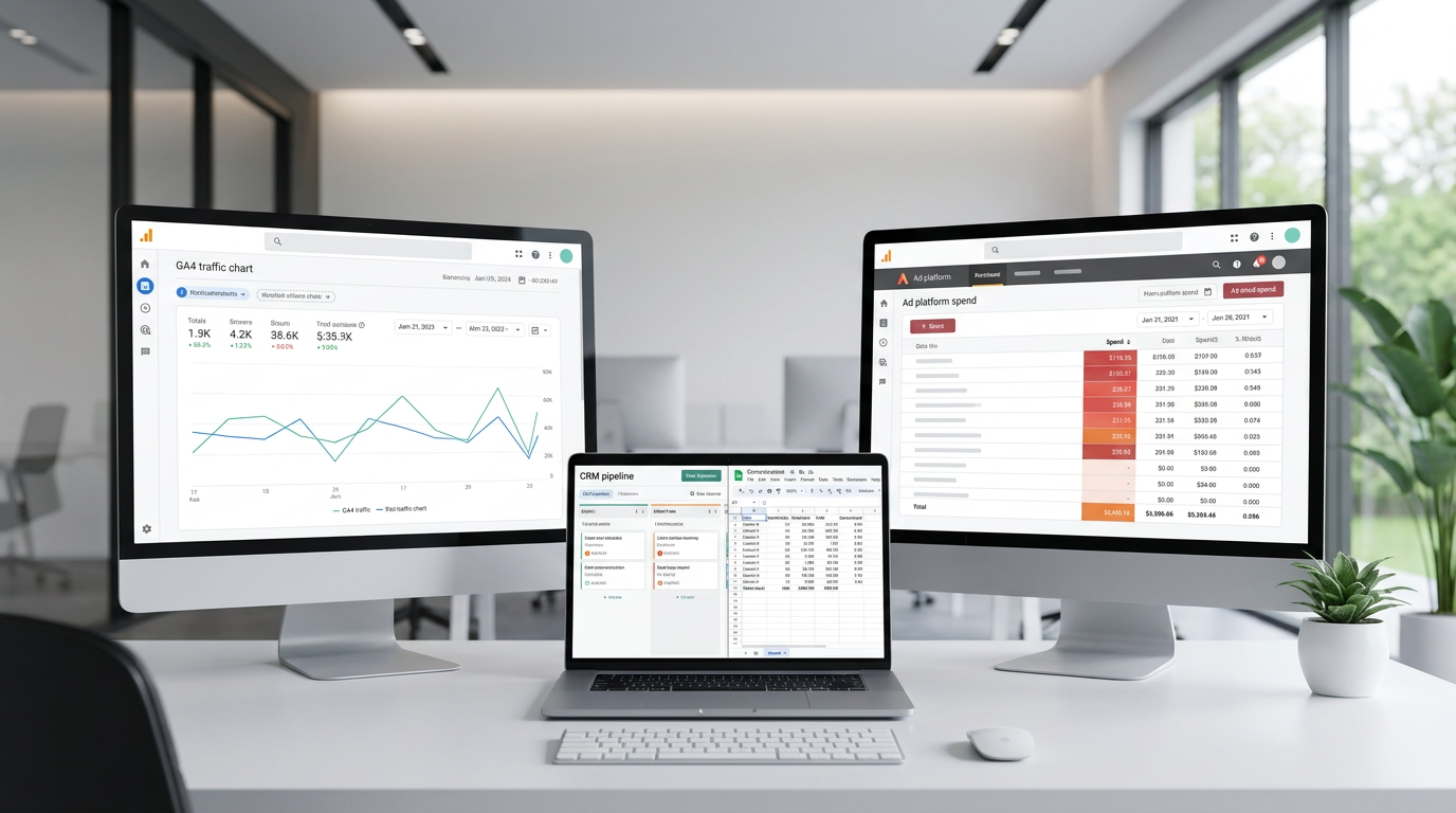 Marketing dashboard tools on laptop screen