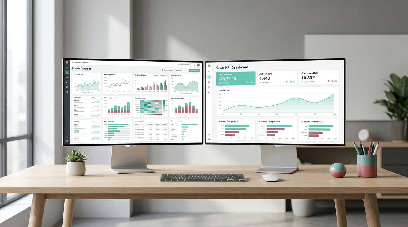 marketing dashboard charts on laptop screen